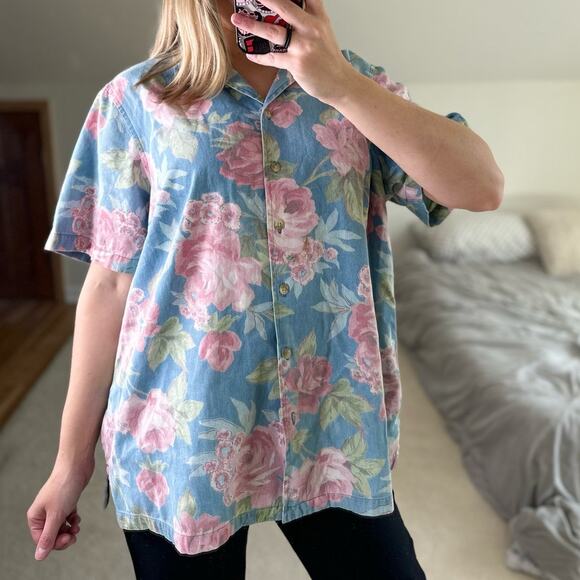Vintage: Chambray Floral Button Down - Picture 1 of 4